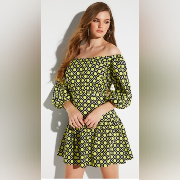 Guess Printed Off-Shoulder Dress - Picture 2 of 7